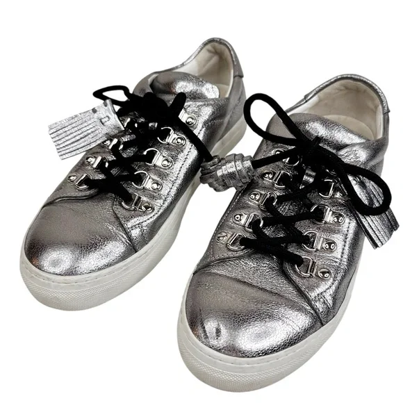 TOD’S Sportivo Metallic Leather Sneakers SZ 38 Fringe Silver Shoes